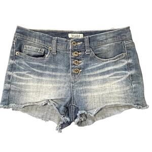 Mudd Blue Denim Shorts Button Closure Distressed Size 3